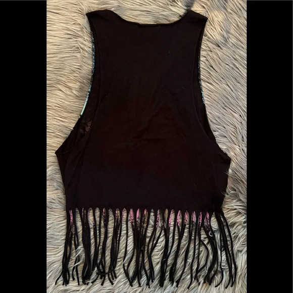 Forever 21 Muscle Fringe Tank Top - Size Small | Color: Black - Picture 4 of 6